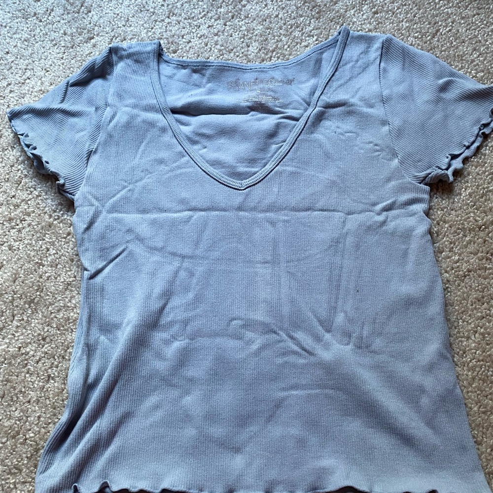 Planet Gold Light Blue Short Sleeve Top
